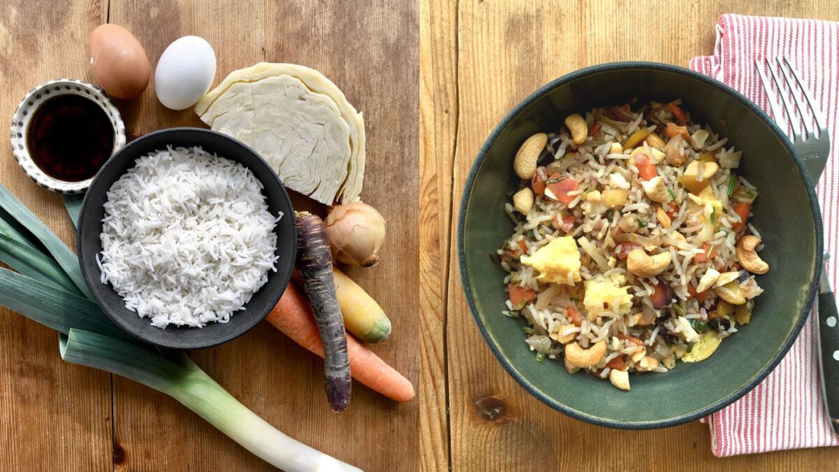 Fried Rice mit Weisskohl, Lauch und Karotten