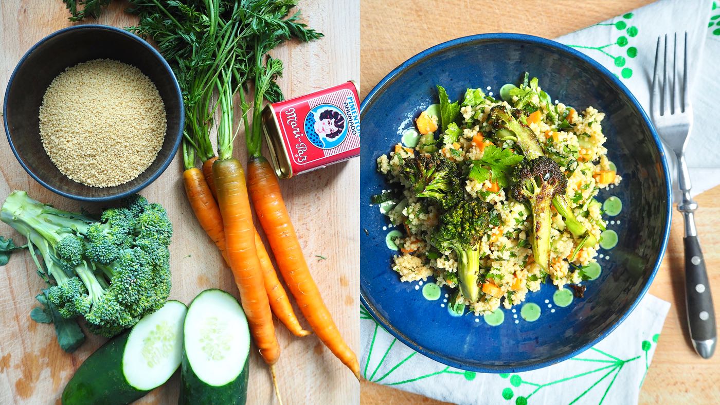 Couscous Salat mit gebratenem Broccoli