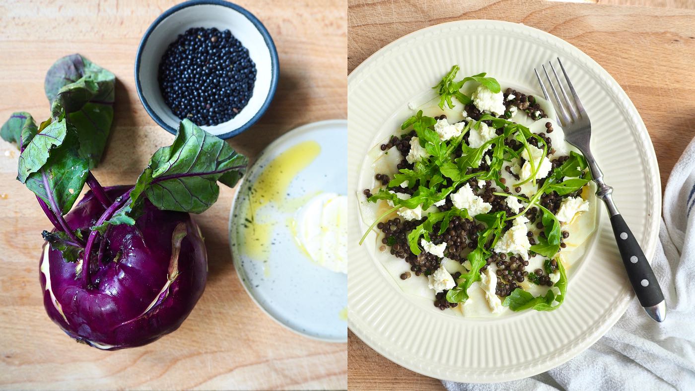 Kohlrabi-Carpaccio mit Linsen