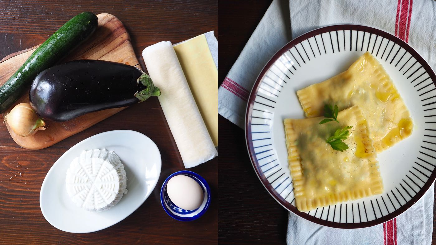 Ravioli mit Zucchetti und Aubergine