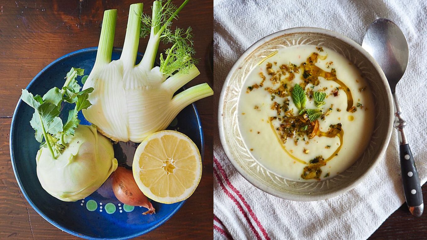 Kohlrabi und Fenchel mit Suppe