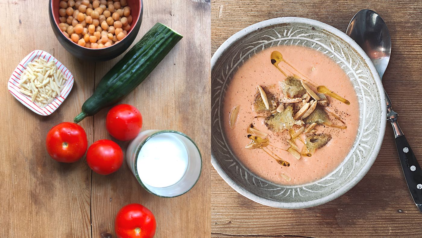 Geeiste vegane Gurken-Tomaten Suppe