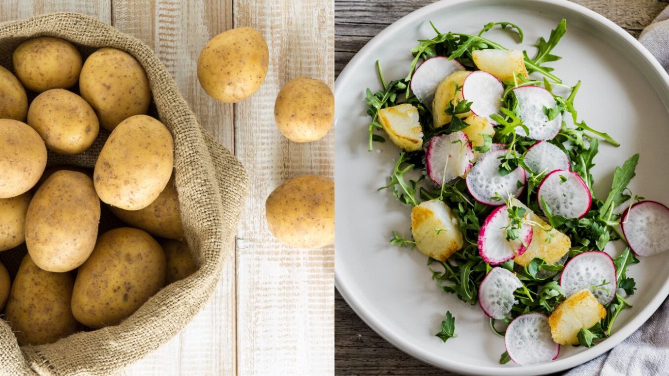 Kartoffeln und Kartoffelsalat mit Radieschen
