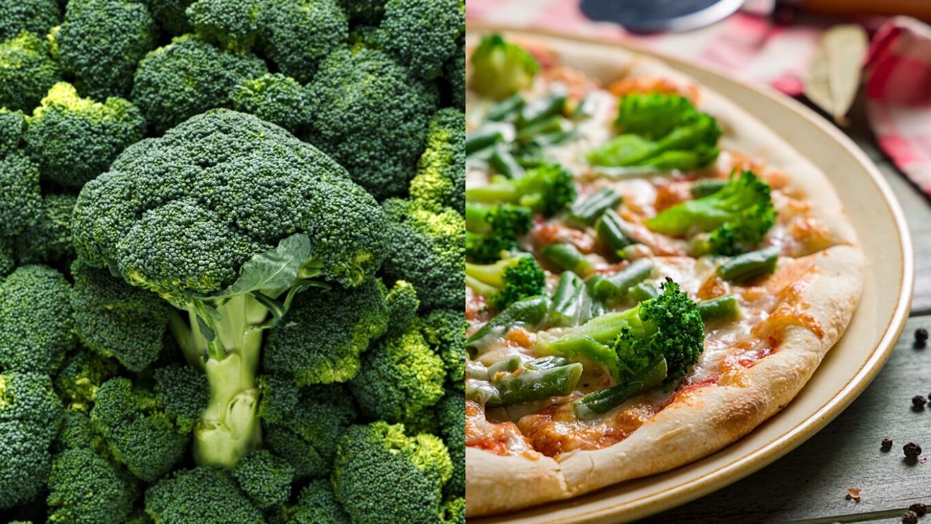 Brokkoli und Pizza mit Gemüse