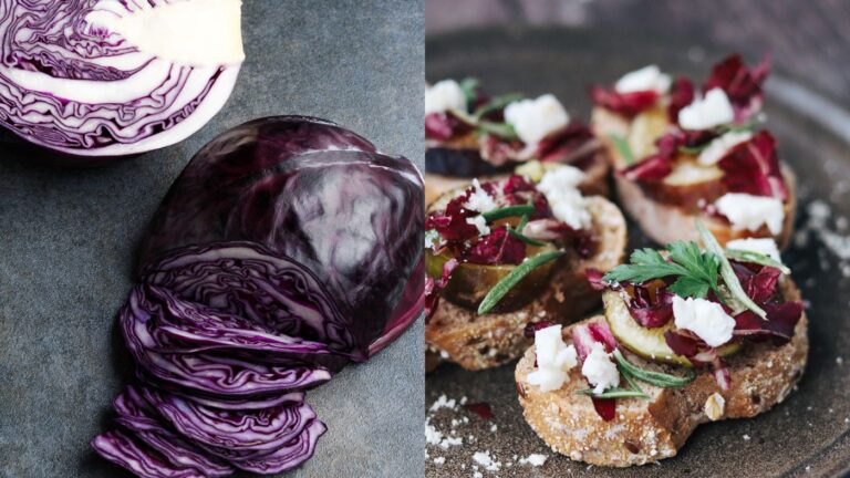 Rotkohl und Bruschetta mit Käse und Kräutern