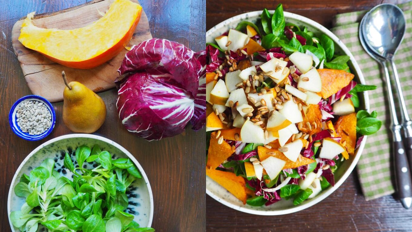 Herbstsalat mit Birne, Kürbis und Radicchio.