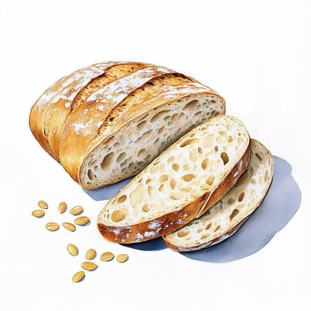 Laib Brot mit zwei Scheiben und Körnern