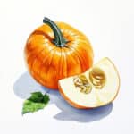 Kürbis mit aufgeschnittenem Stück und Blatt