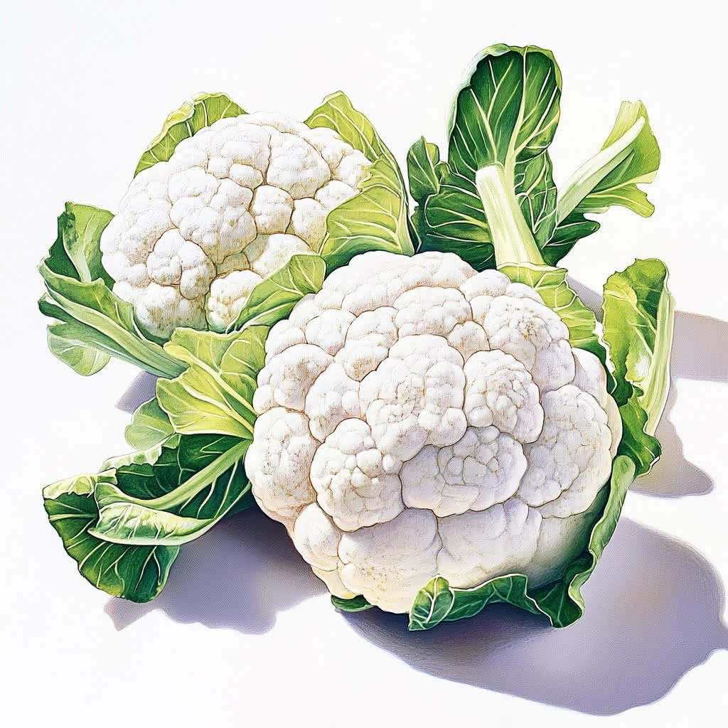Zwei Blumenkohlgemüse mit grünen Blättern