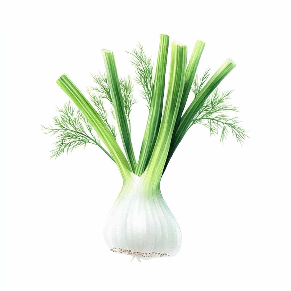 Frischer Fenchel mit grünen Stielen und Blättern
