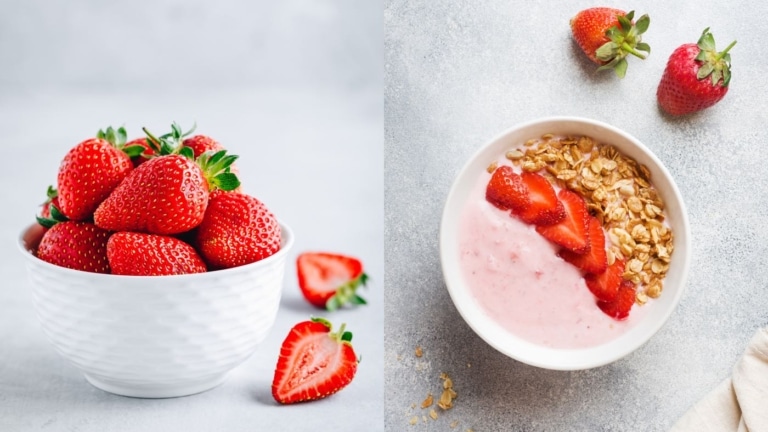Schüssel mit Erdbeeren und Joghurt-Müsli