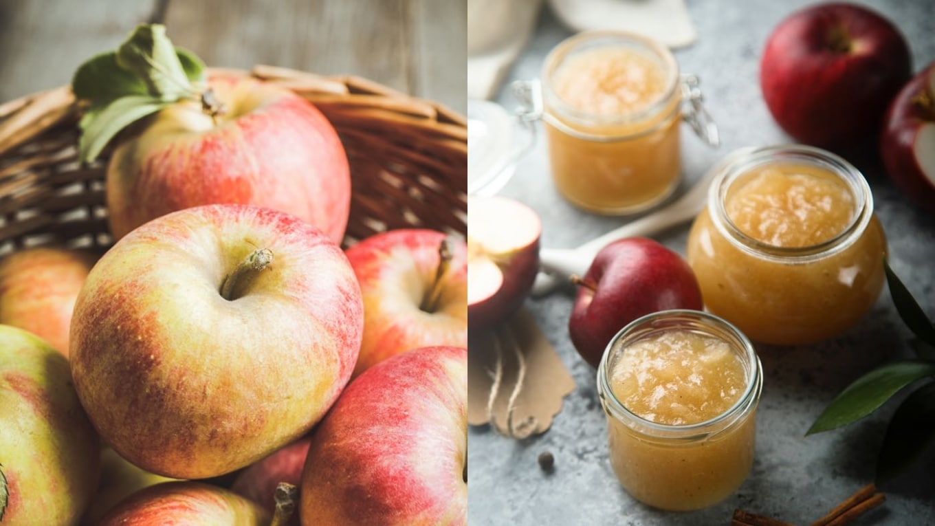 Äpfel und Apfelmus im Glas