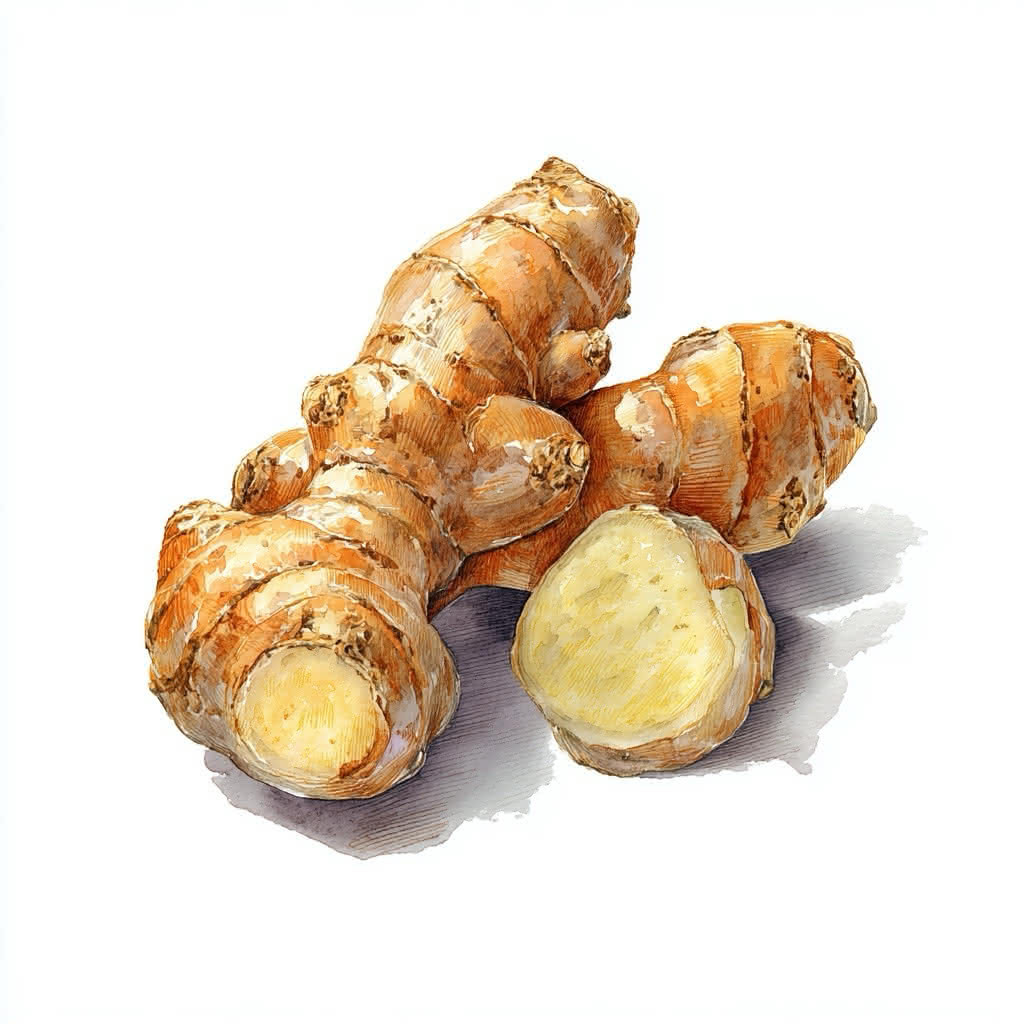 Frischer Ingwer, ganz und geschnitten.