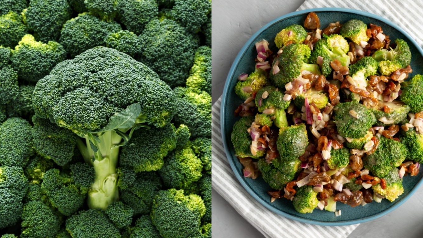 Frischer Brokkoli und Brokkolisalat mit Nüssen