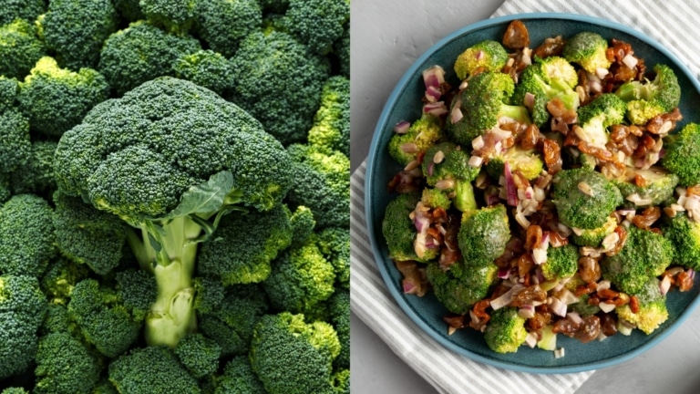 Frischer Brokkoli und Brokkolisalat mit Nüssen