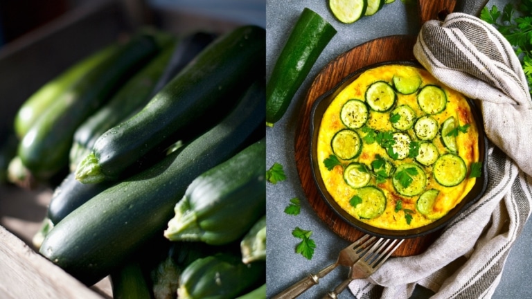 Zucchini und Zucchini-Frittata in Pfanne