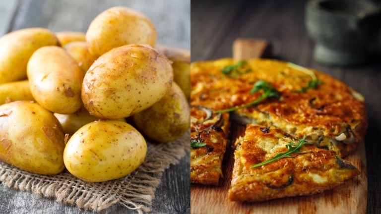 Rohe Kartoffeln und gebackene Kartoffel-Frittata